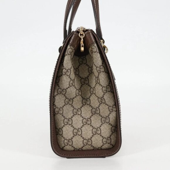 GUCCI GG Supreme Web Sherry Line Bag PVC 2way Beige Gold - Picture 4 of 16